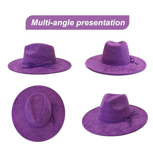 Image of Fedora Hats for Women Man with Big Wide Brim Classic Suede Panama Hat Western Outdoor hat