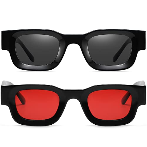 Image of AIEYEZO Modern Thick Rectangle Sunglasses for Women Men 90s Retro Chunky Square Polarized Sun Glasses UV400 Protection