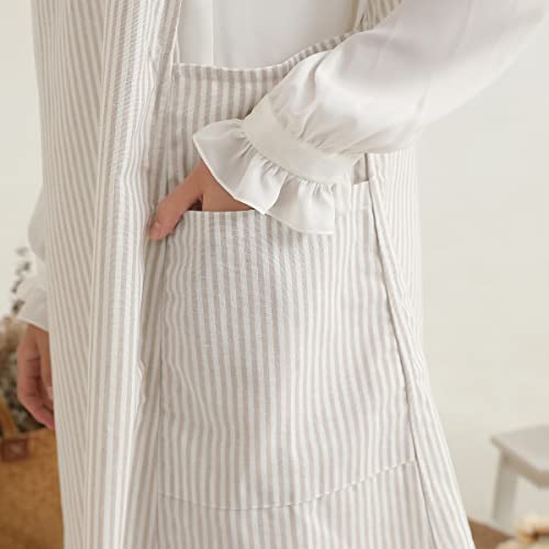 Cotton Linen Apron Wheat White Color Lace & Bow Decoration Aprons Japanese Style Girl Style Side Button Kitchen Cooking Clothes #TOP7