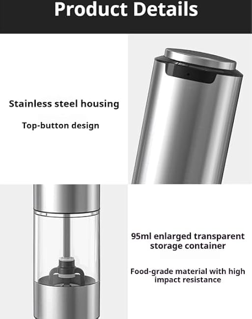 Seasonmate ¨C Stainless Steel Electric Salt & Pepper Grinder Set, Seasonmate Electric Pepper Grinder, With Integrated LED Light & Storage Base for Precise Seasoning