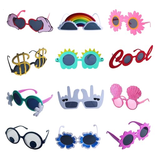 Qunonaty Funny Party Sunglasses - 12 Pack Novelty Glasses, Cool Party Masks, Summer Party Favors, Funny Photo Booth Props, Crazy Sunglasses for Adults