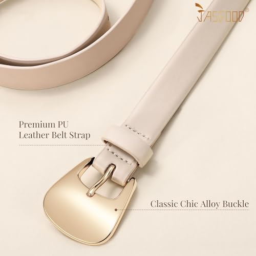 JASGOOD Women Leather Belt For Jeans Pants Skinny Ladies Thin Waist Leather Belt for Dress with Gold Prong Buckle,0.9" Width2