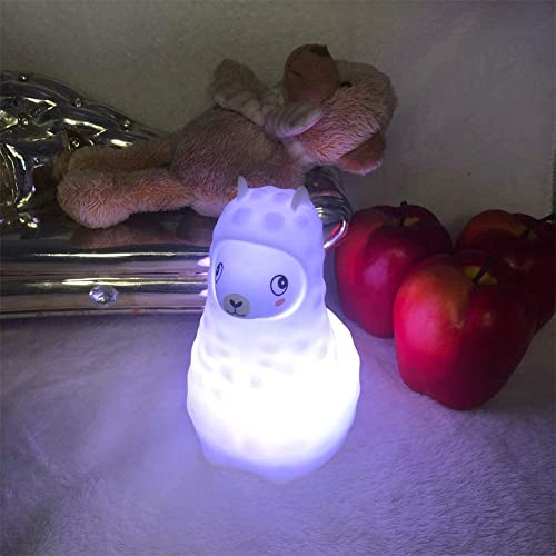Image of Animal Alpaca Kids Night Light, Children's Room LED Bedside Lamp, Rechargeable Soft Silicone Light, Adjustable Brightness and Colors, Compatible with Touch Control & Remote Control