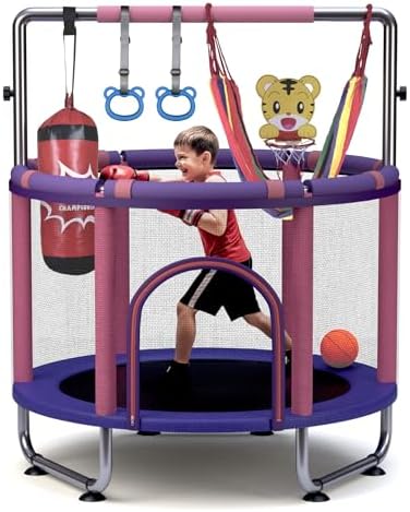 Trampoline for Kids 55inch Toddler Mini Small Trampoline Outdoor Indoor Basketball Hoop, Swing, Gift for Baby, Toddlers & Kids Ages 3-6