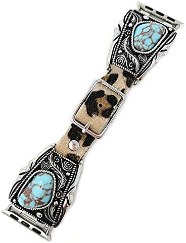 Western Turquoise Concho Compatible with 38/40 mm Apple Watch Leather Band (Leopard) - Image 2