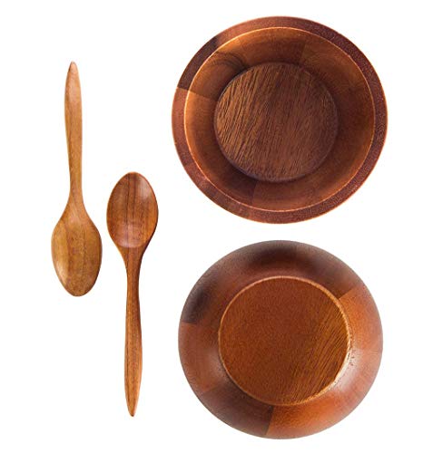 Bestysuperstore Acacia 5" Round Wooden Bowls, Small Wood Bowl For Soup, Side Dish, Salad Dressing, Dip Sauce, Nuts, Candy, Fruits, Appetizer, And Snacks, Dia 5"X 2.5" H - Set Of 4 (Free 4 Wood Spoons) #TOP3