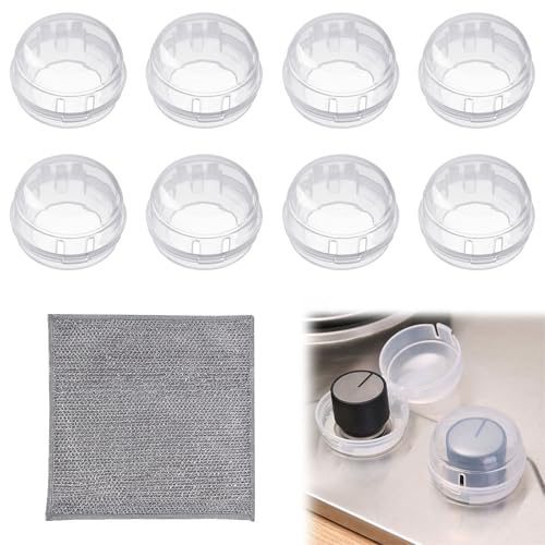 Copri Pomello per Fornello,8 Pezzi Copri Pomelli Cucina Gas,Copri Manopola Forno,Protezione Manopole Fornello,Copri Manopole per Piano Cottura a Gas,Sicurezza Copri Manopole-Trasparente