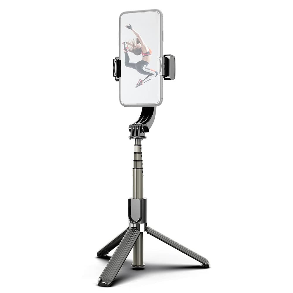 Akozon Trépied Stabilisateur de Cardan de Téléphone de Voyage 3 en 1 pour Perche à Selfie 86cm avec Télécommande, pour Smartphones