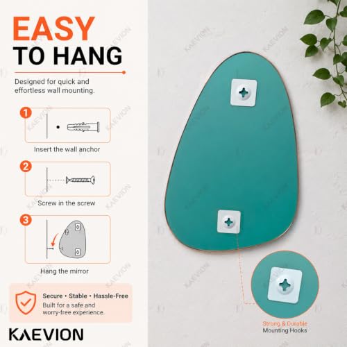 Image of 5mm Thick Irregular Wall Hanging Mirror - Asymmetric Teardrop Shaped Decorative Mirror with Sleek Rose Gold Bidding for Bedroom, Living Room, Vanity & Entryway