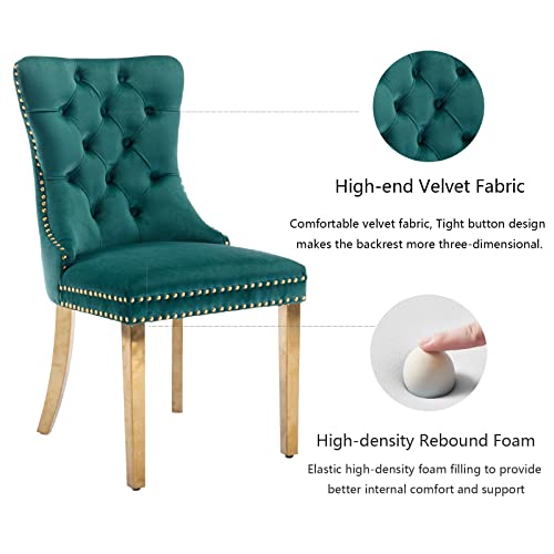 Velvet Dining Room Chairs Set Of 4, Upholstered Dining Chairs With Back Ring Pull Trim And Golden Stainless Steel Legs,Modern Dining Chair Perfect For Dining Room,Living Room,Kitchen(Green) #TOP3