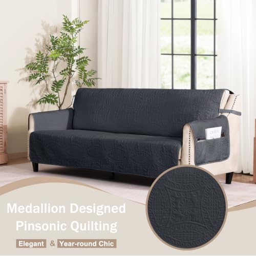 Image of Quilted Grand Sofa Covers Washable, Couch Cover for Grand Sofa, Soft Cozy Couch Protector for 4 Cushion Couch, Oversized Grand Sofa Slipcovers Water-Repellent (Grand Sofa 88 inch, Black)