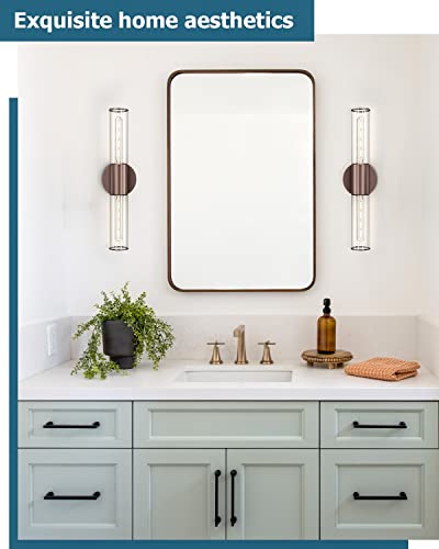Image of Bathroom Vanity Light Fixture, 2-Light Oil Rubbed Bronze Wall Sconce Lighting Fixture with Clear Glass, Indoor E26 Stocket Wall Lamp for Mirror Living Room Hallway, 2 Pack