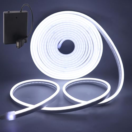 HEGEHE Luz de neón LED 5 V, tira LED USB flexible de 1 m, cinta LED alimentada por batería de 120 LEDs/m, apta para la decoración de interiores y exteriores [blanco]