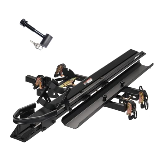 Image of CRAVOT Motorack M1 Motorcycle Hitch Carrier with Ramp, 350lbs Capacity | Dirt Bike Carrier, Foldable Hauler Hitch Mount Rack Anti-Rattle Up to 4-inch Fat Tire 2 inch Receiver