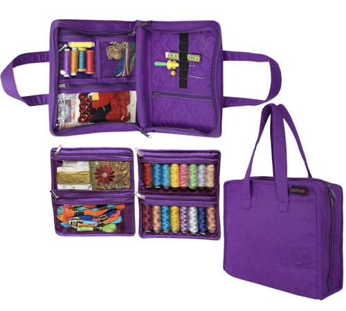Image of Yazzii Sewing Notions Tote- Portable Sewing Accessories Organizer w Detached Sleeves -Purple