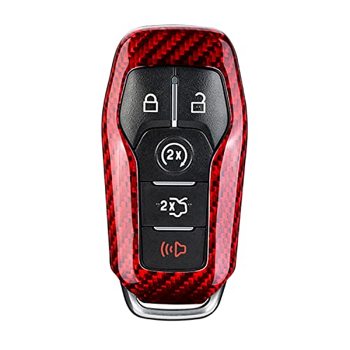 MissBlue Carbon Fiber Key Fob Cover for Ford Edge Explorer F-150 F-450 F-550 Fusion Mondeo Mustang Taurus Car Remote Key, Light Weight Glossy Finish Key Fob Protection Case - 5 Buttons - Red