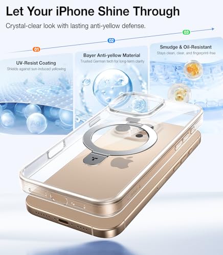 Image of TORRAS Ostand for iPhone 16 Pro Case Magnetic Stand, Crystal Clear 6.3 inch | [Fit for MagSafe][Flexible Stable Stand]4X Military-Grade Shockproof, Anti-yellowing Slim Protective Phone Cover, Transparent