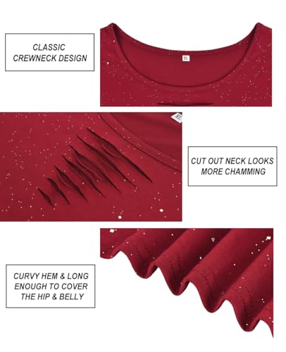 Image of CARCOS Plus Size Tops for Women Short Sleeve Shirts Basic Tee Solid Color Blouse V Neck Tunic Loose Fit Tshirts Summer XL-5XL