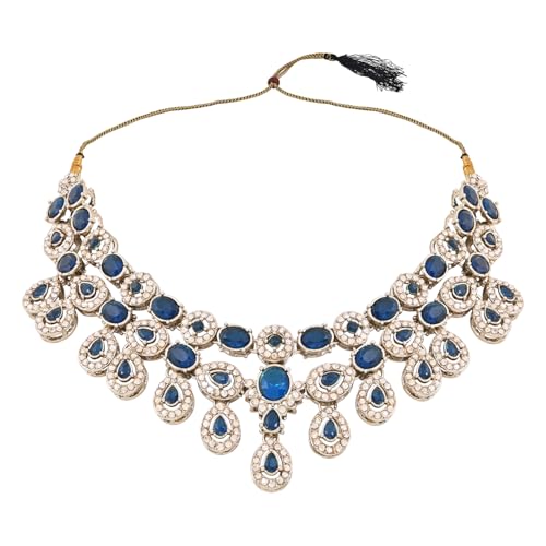 Image of I Jewels Traditional Teardrop Design & Stone Necklace Jewellery With Earrings & Maang Tikka Set for Women (IJ414)