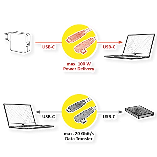 ROLINE USB 3.2 Gen 2x2 Cable, PD 20V5A, Emark, C-C, ST/ST, 1x 90° Wt, 20 Gbit/s, Black, 1 m - Image 3