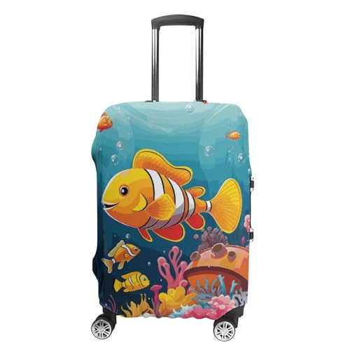 Luggage Cover for Travel Coral Reef with Colorful Fish Fashion Luggage Covers Washable Stretch Suitcases Protector Fits 19-32 Inch Luggage M