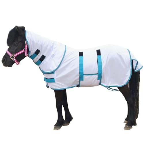 Coperta antimosche con collo combinata, leggera e morbida, in rete, estiva, per pony/puledro/asino delle Shetland, colore: bianco (90 cm)