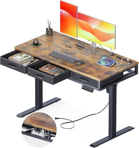 AODK 昇降デスク 電動 昇降式 幅120*54*78 昇降式 ゲーミングデスク メモリー機能 パソコンデスク 衝突検知 コンセント付き 机 静音 オフィスデスク 引き出し 組立簡単 高さ調節デスク ビンテージ