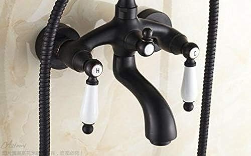 Robinet baignoire pivotant bronze avec douche à main mural - 4