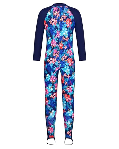 Image of TFJH E Girls Long Sleeve One Piece Swimsuit UPF 50+ Front Zipper Rash Guard Stirrup for Beach