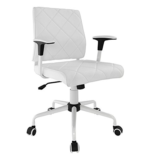 Modway Lattice Modern Faux Leather Mid Back Computer Desk Office Chair In White