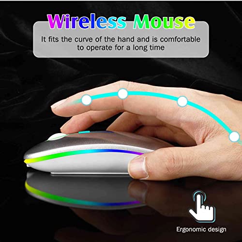 Image of UrbanX 2.4GHz & Bluetooth Mouse, Rechargeable Wireless Mouse for Fire HD 10 Tablet Bluetooth Wireless Mouse for Laptop /PC /Mac /Computer /Tablet /Android RGB LED Silver