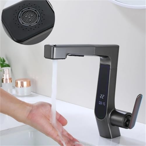 Grifo de lavabo monomando gris pistola con diseño extensible 3