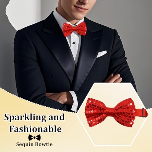 Image of Sequin Bow Ties for Men, Sparkling Mens Bow Tie for Prom Recital | 4.33 inch x 2.75 inch, Pre-tied Men's Bow Tie, Adjustable Strap, Shiny Sequin Surface, Assorted Versatile Hues, for Festival Party