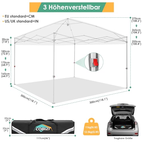 Image of COBIZI 9x9 Pop Up, Canopy Tent 10x10 for Parties, Backyard, Commercial, Waterproof and Portable Instant Shelter UV50+ Outdoor Canopy Gazebo