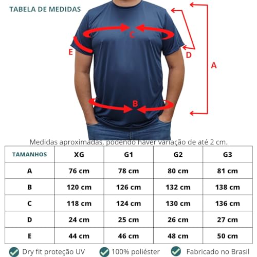 Kit 3 Camisetas Plus Size Dry Fit Proteção Solar Malha Fria (BR, Alfa, 3G, Plus Size, PRETO - AZUL -