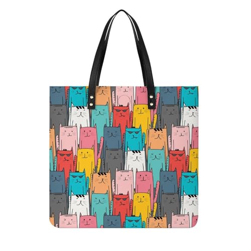 Sac à bandoulière tote bag chat de couleur design artistique pour femme chic 39x39cm