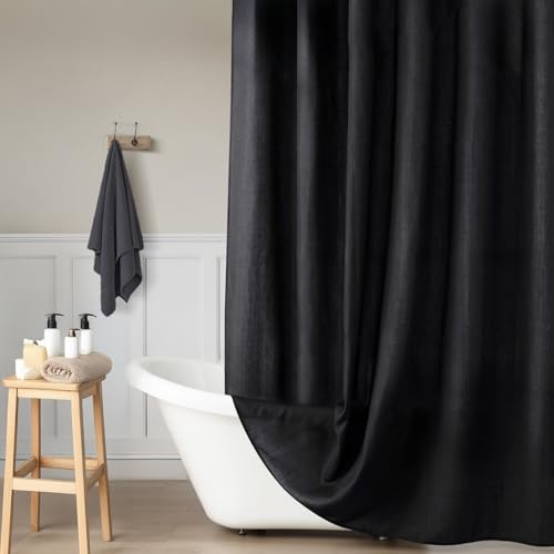 Jolilight Black Linen Shower Curtain 78 Inches Long, Heavy Duty Cloth Bath Curtain Set with 12 Plastic Hooks Simple Hotel Spa Quality Luxury Shower Curtain for Bathroom, Water Repellent, 72Wx78L by Jolilight - Used condition - Image 7