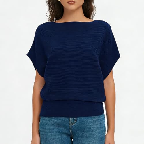 Image of EDSTAR Women Dolman Batwing Sleeves Knitted Sweaters Winter Boat Neck Pullovers Tops