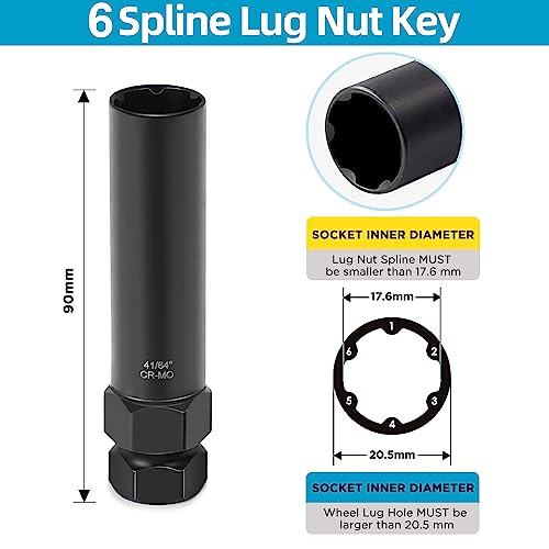 Gireoran 2 Piece 6 Spline & 7 Spline Lug Nut Key, Spline Lug Nut Socket, Wheel Lock Removal Tool Kit For Easy Installation And Removal Of Lug Nuts On Aftermarket Wheels #TOP1
