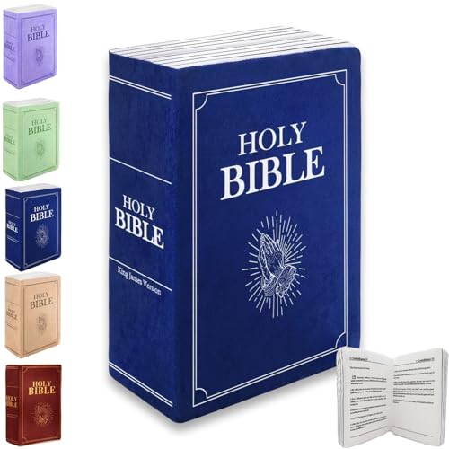 Swinizh Bible Pillow Book Plush That Opens, Plush Holy Bible Pillow, Holy Bible Plush Pillow Book, Book Shape Bible Verse Pillow, Home Book Shape Pillow (Blue,13 * 8.9in)