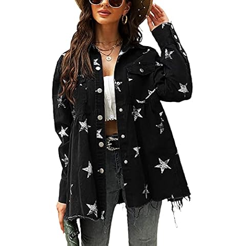 chouyatou Women's Star Print Denim Jacket Cover
