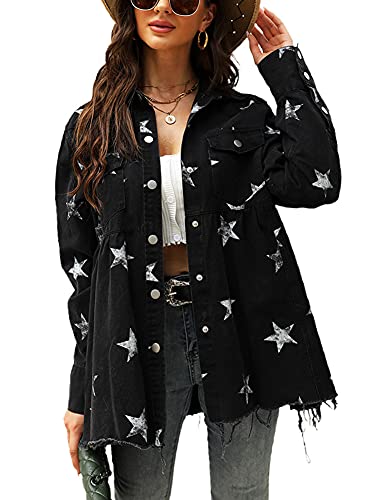 chouyatou Women's Casual Frayed Raw Hem Star Print Mid...