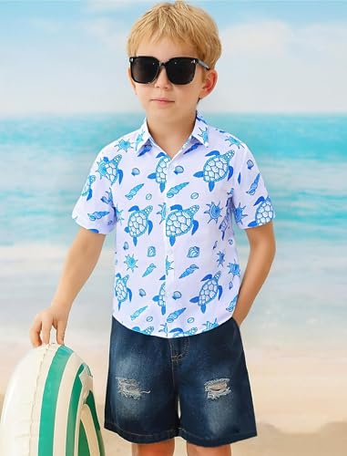 Image of Hawaiian Shirt for Boys Button Down Wrinkle Free Shirt Short Sleeve Funny Beach Casual Summer Print Top for Kids 4-15 Years