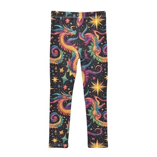 Multicolored Dragons and Stars Girls Leggings Kids Yoga Pants Dance Active Tights 4T2