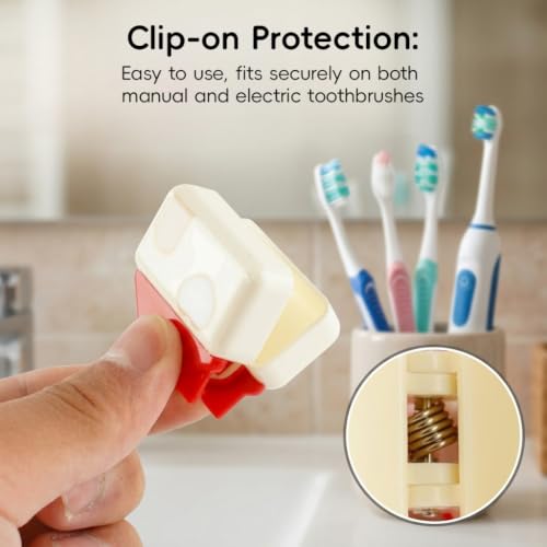 Image of HASTHIP 4Pcs Toothbrush Cover Caps, Cute Little House Shape-Electric and Manual Toothbrush Head Protector, Travel Toothbrush Case with Strong Clip for Home and Travel