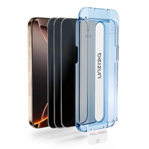 Image of Beizun Anti-Spy Screen Protector 3 Pack for iPhone 16 Pro Max Only (6.9 inch), 28 Dual-Side Privacy, 9H Military Glass with Auto-Align Tray - Full Coverage & Smudge Defense