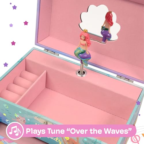 Jewelkeeper Mermaid Musical Jewelry Box for Girls with Two Pullout Drawers, Underwater Design, Plays Over The Waves Tune, Durable Pine Fiberboard, Suitable Gift for Kids Jewelry Storage - Thumbnail 4