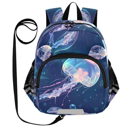Kid's Backpack for Boys & Girls Toddler Bag Colorful Jellyfish Pattern Backpack with Safety Leash