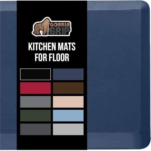 Image of GORILLA GRIP Cushioned Antifatigue Kitchen Mat for Floor, 70x24, Navy | 3 /4 Inch Thick Ergonomic Office Standing Desk Mats, Waterproof and Stain Resistant Pebbled Top, Supportive Padded Foam Rug