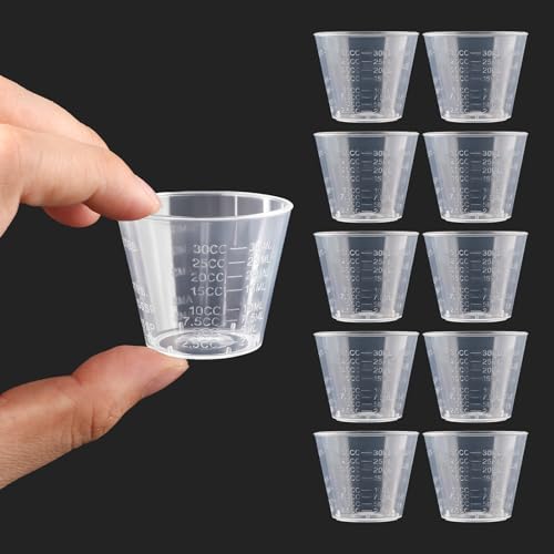 10PCS Five Units of Measurement Transparent Plastic Measuring Cups 30ml/1.02oz Teusable Mini Medicine Cups Suitable for Kitchen Baking Laboratory Use and Measuring Medicines
